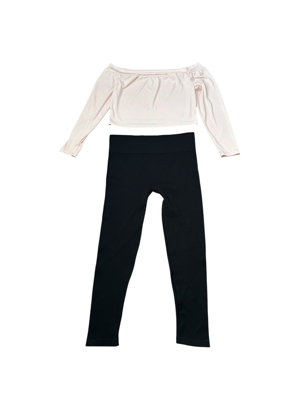 NWOT No Boundaries Black Ribbed woman’s xxl Leggings/SHEIN light pink crop top